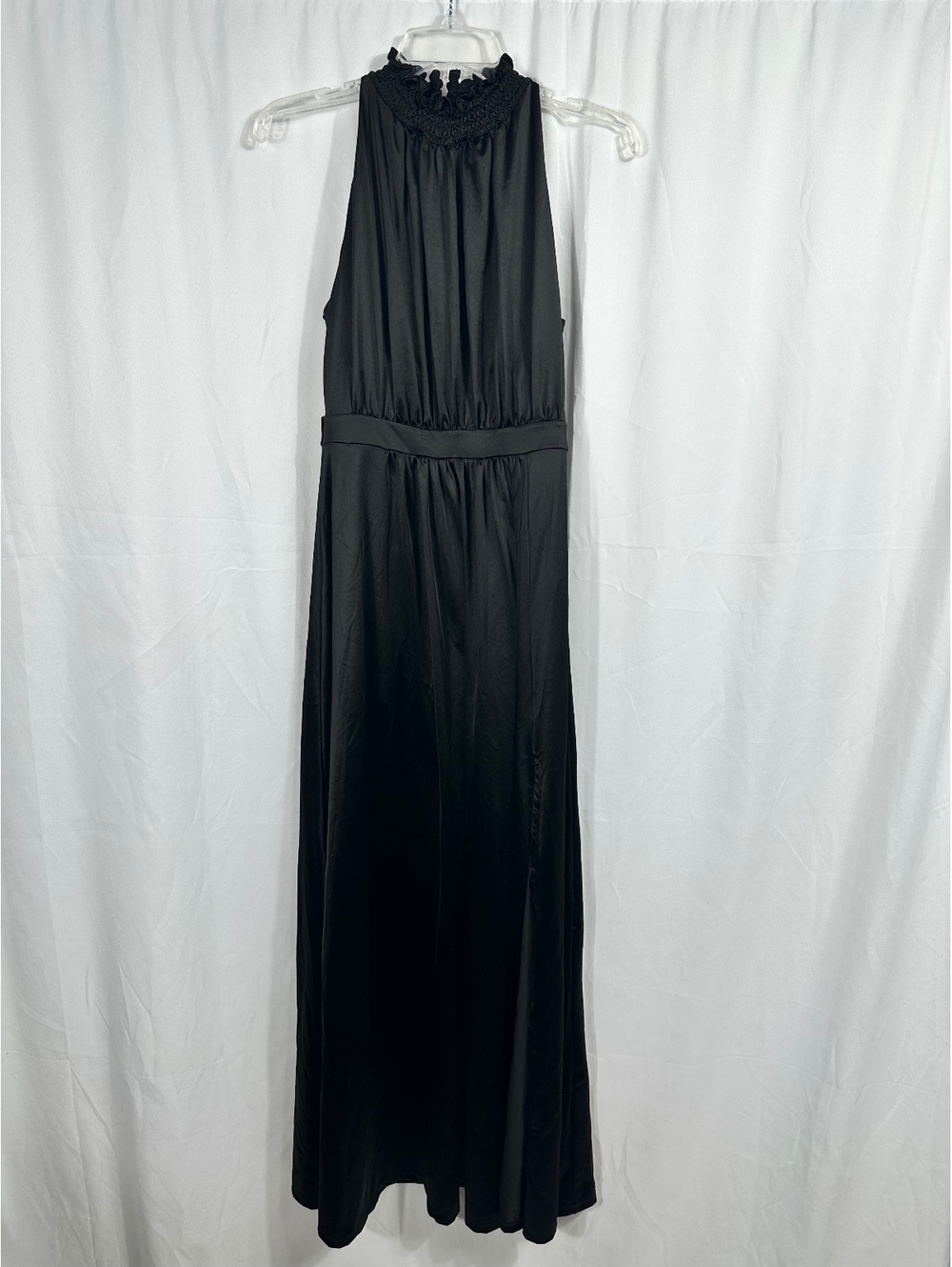 Popilush Black Sleeveless Maxi Dress with Ruffled Neckline Medium